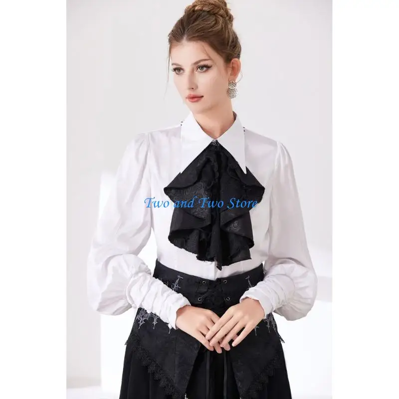 HX6F Courtstyle Detachable Collar Lace Drape Jabot Neckpiece Decorative Collar for Formal Occasion Punk Styling Accessories