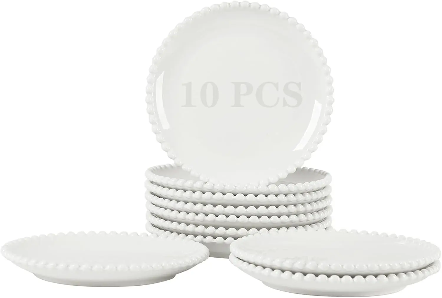 

7.5 Inch Dessert Plates Set of 10, Ceramic Salad Plates, Round Shaped Appetizer Plate, Small White Dinner Plates for Cake Waffle