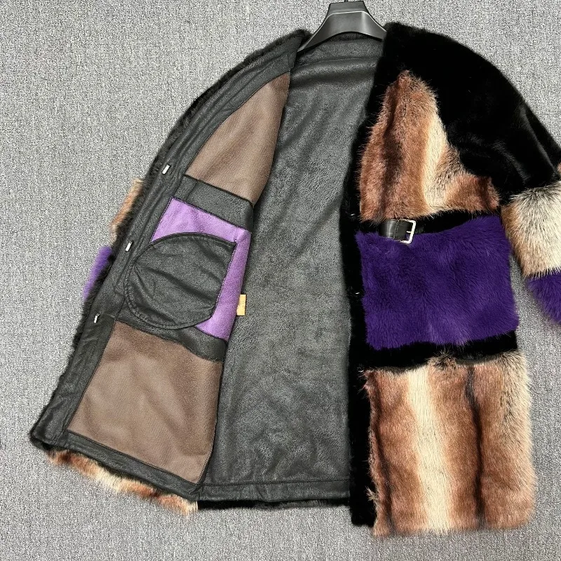 Warm Comfortable Long Thickened Faux Fur One-Piece Mink Furry Clothes Woolen Coat Winter Fashion Belt Button Jacket For Ladies