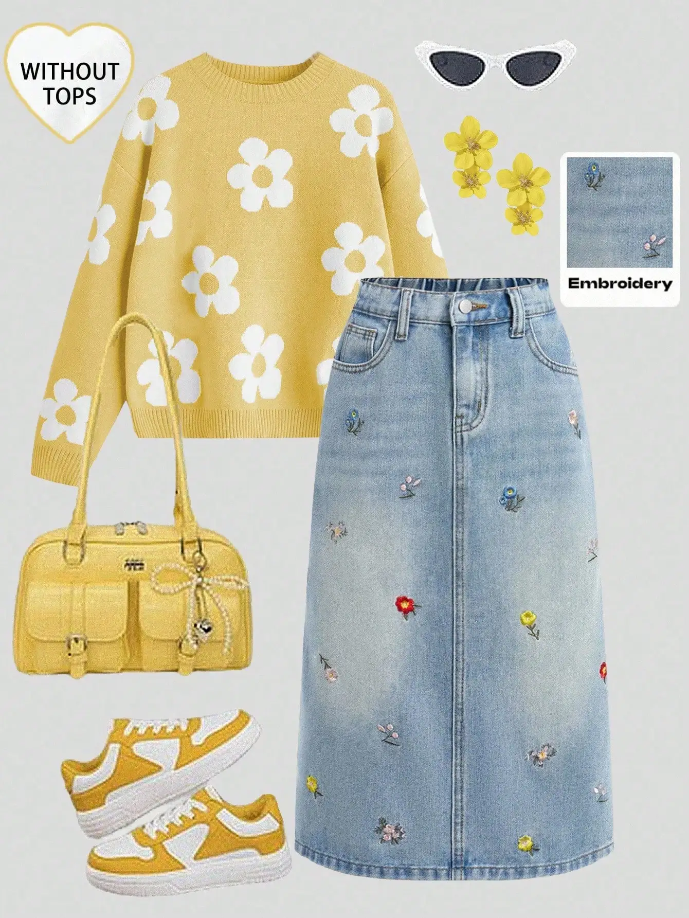 

Джинсовая юбка с высокой талией и цветочной вышивкой для девочек, в стиле кэжуал-стритвир