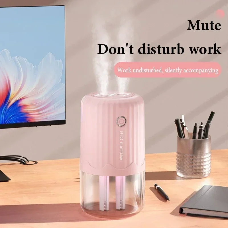 Humidificador Usb de doble pulverización de gran capacidad, escritorio de oficina, inalámbrico, dormitorio, hogar, luz nocturna silenciosa, máquina de aromatización