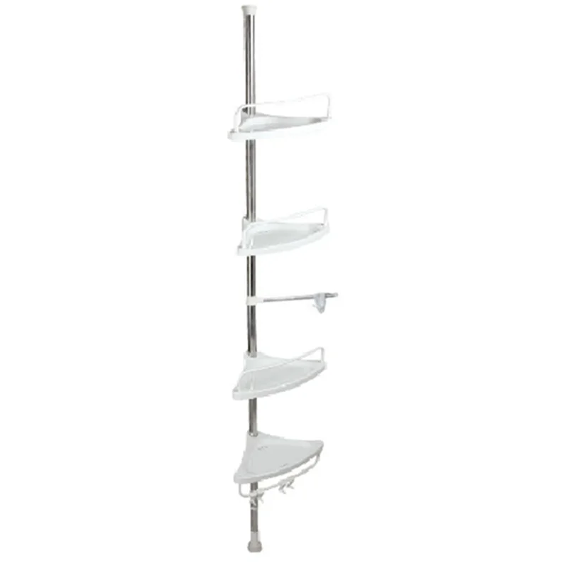 4 Tier Shower Caddy Organizer Shelf Corner Bathroom Organizer Shower Corner Stand Floor to Ceiling Tension Pole Shower