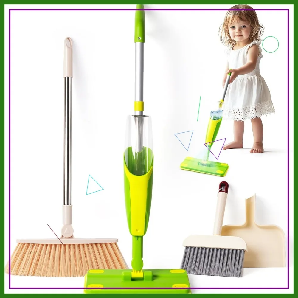 

Kids Cleaning Toy Set with Spray Mop & Broom Dustpan, Montessori Pretend Play Tools for Toddlers Age 3+