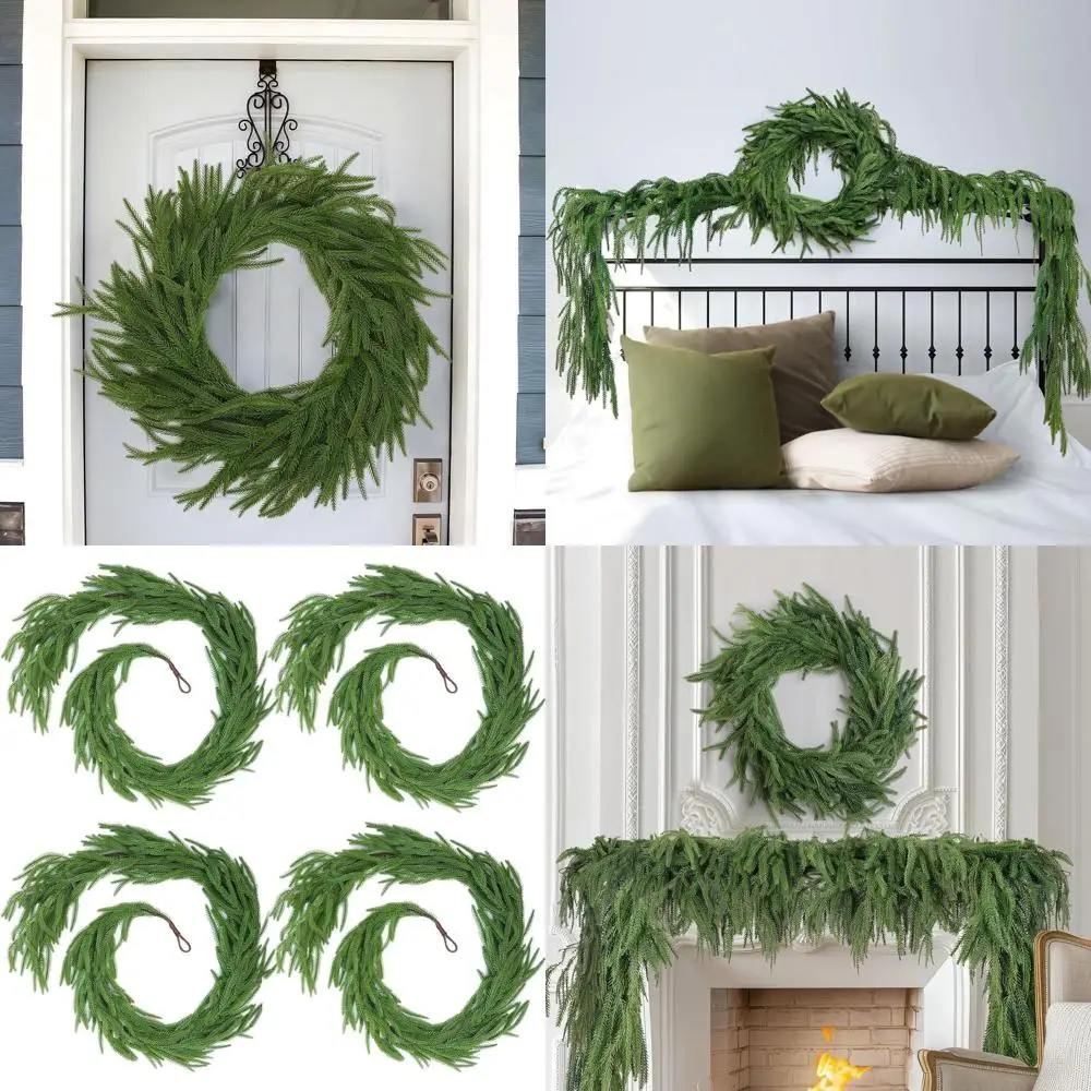 

Рождественские гирлянды премиум-класса Norfolk Pine из 4 предметов, реалистичная зелень для сезонного декора внутри или снаружи