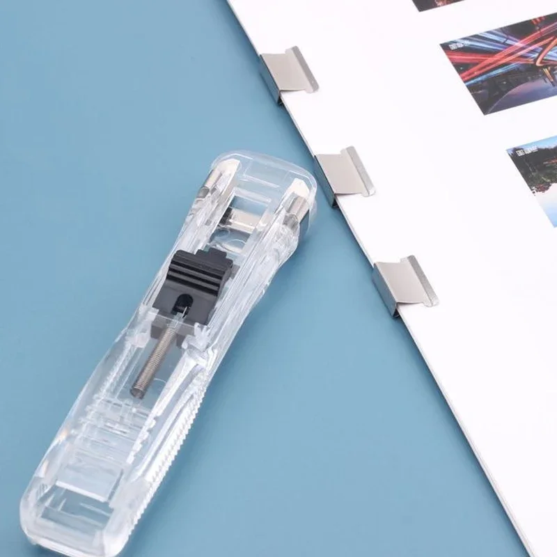 Mini Binder Traceless Reusable Hand Clamp Push Stapler Paper Book File Office School Student  Binding Tools Supplies Accessories