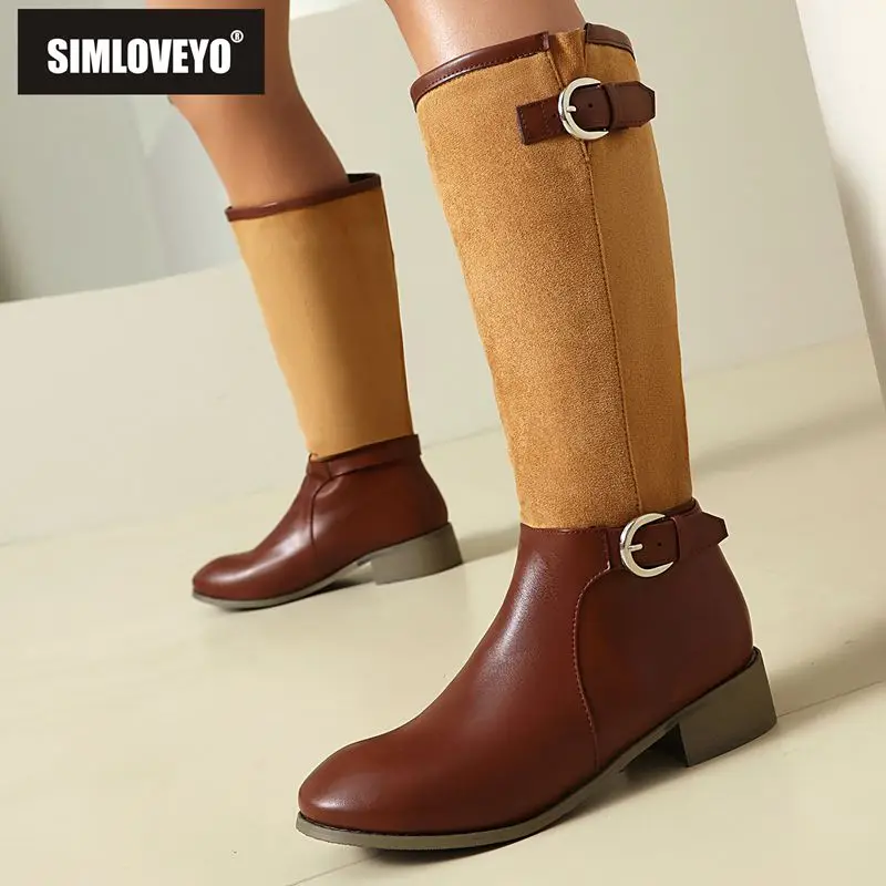 

SIMLOVEYO/Новые разноцветные женские сапоги до колена с круглым носком, на среднем каблуке 3 см, без шнуровки, большие размеры 47–48, для отдыха и верховой езды, осень