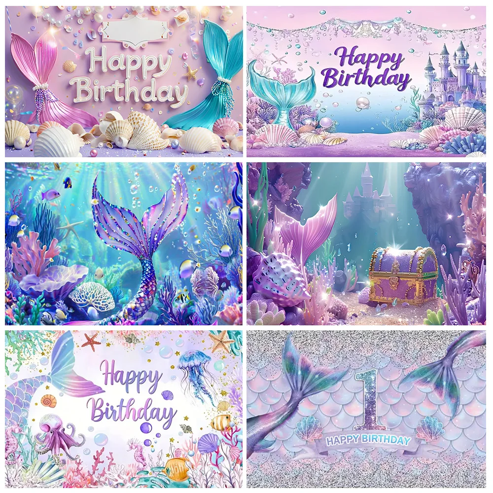 

Mermaid Background Girls Birthday Party Decoration Underwater World Shell Pearls Backdrop Supplies Baby Shower Photography Props