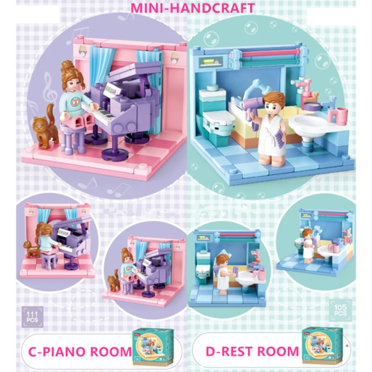 Sluban Building Block Toys Mini Handcrafts 6 IN 1 B0757 Girls Play House Compatbile With Leading Brands 6 PCS Per Set