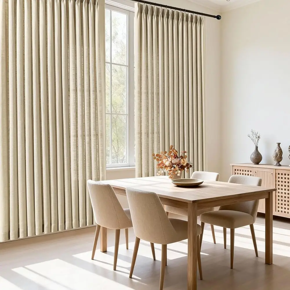 Rustic Textured Pinch Pleat Linen Blend Sheer Curtains, 84 Long, Sand Beige, W40xL84, for Living Room with Hooks or Rings