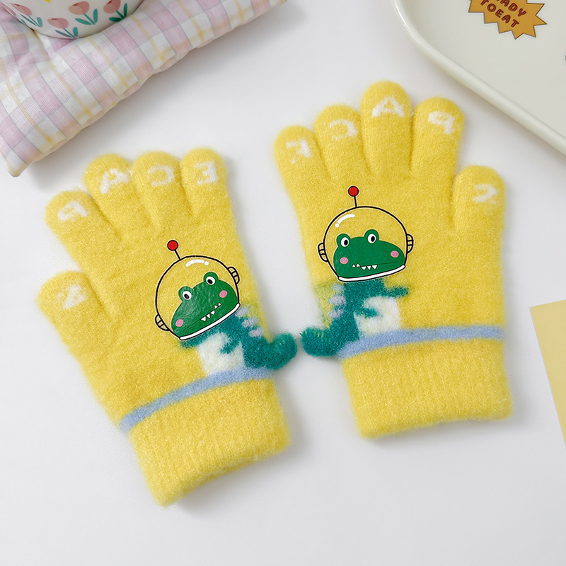  2025 New Baby Boys Winter Children's Gloves Cute Dinosaurs Fingers Warm Full Finger for Kids Mittens Gloves 5-10Years Old 