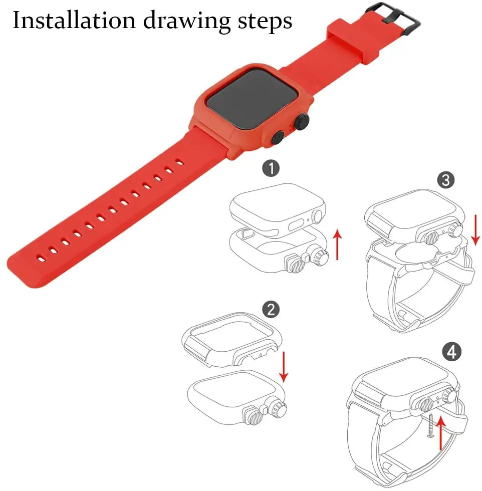 Capa à prova d'água ip68 + pulseira para apple watch 44mm 42mm pulseira esportiva de silicone capa protetora anti-queda para iwatch 6 5 4 3 se