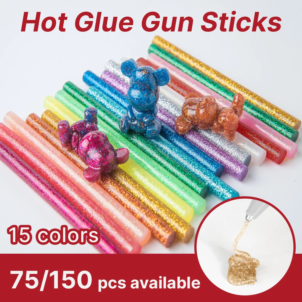 Multi-color hot melt glue stick with fine flash, 7mm*100mm, suitable for DIY, festival handmade, power tool accessories