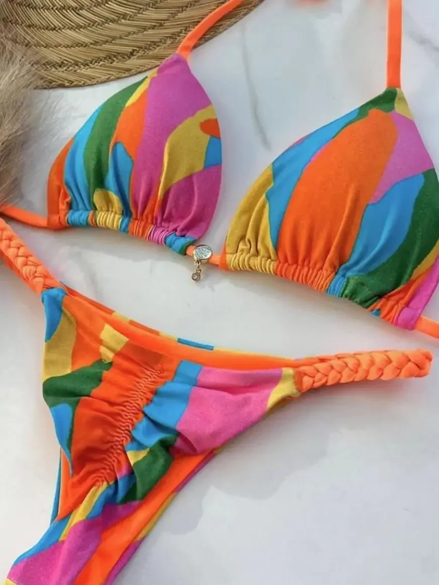 RUOTONGSEPT セクシーな水着女性編組ロープマイクロビキニ 2023 新しい水着ヒョウ柄ブラジル Biquinis ビーチ水着