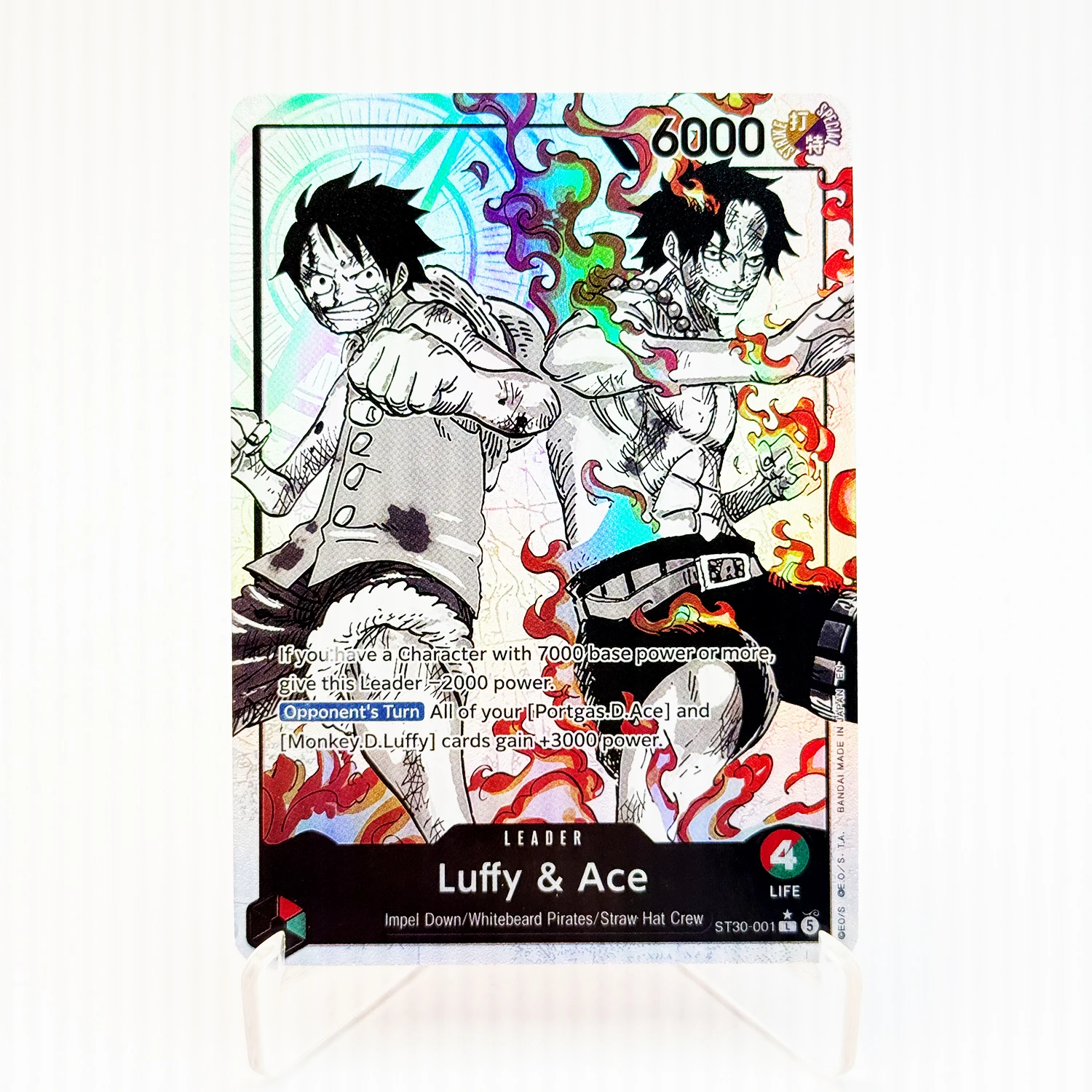 One Piece Card Luffy & Ace (Parallel) - Starter Deck EX: Luffy & Ace ST-30 Collectible Anime Game Replica Cards Etched Textures view 3