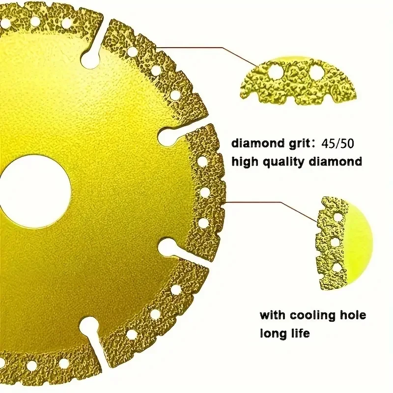 Lama per sega diamantata brasata sotto vuoto da 1 pezzo da 4,5 pollici per il taglio di acciaio, metallo, pietra, ghisa