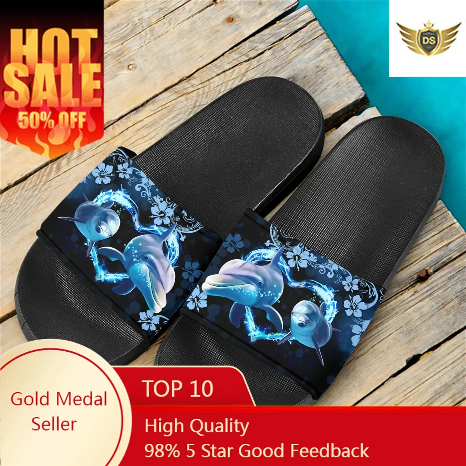 

Blue Dolphin Brand Designer Sandals Female Summer Comfortable Beach Flat Slippers Adult Couple Indoor Slides Soft Sole Gift