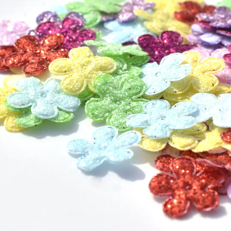 100Pcs Mix Colors Glitter Nonwoven Cute Flower Felt Fabric Patch DIY Cloth Appliques / Craft Wedding Decoration