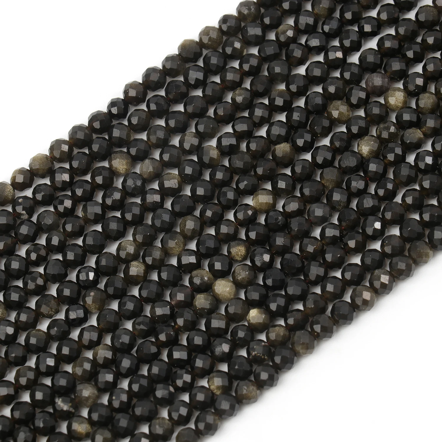Großhandel Facettierte 2 3 4mm Naturstein Goldfarbene Obsidian-Perlen Runde Kleine Lose Perlen für Schmuckherstellung DIY Armbänder – Detail 2