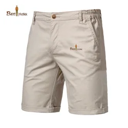 Borduurwerk Merk 2024new Zomer 100% Katoenen Shorts Mannen Hoge Kwaliteit Casual Business Social Elastische Taille Heren Shorts Strand Shorts