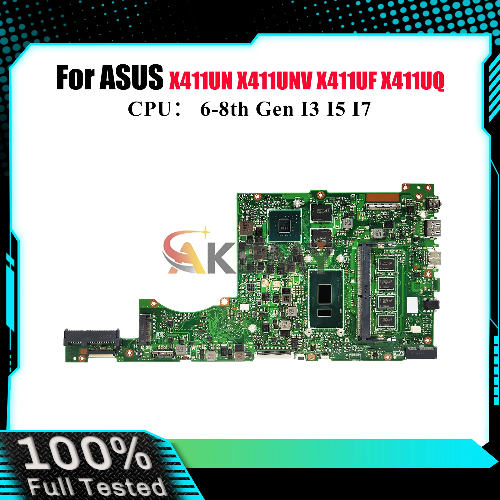 

X411UV Laptop Motherboard For ASUS VivoBook X411U S4200U X411UQ X411UN X411UF X411UNV S4000V X411UV r421u Mainboard I3 I5 I7 CPU