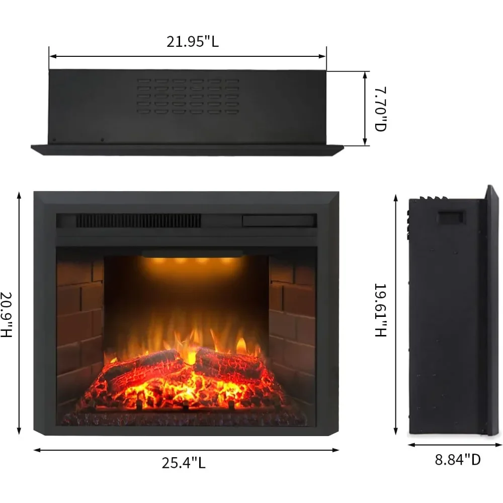 Electric Fireplace, 25 Inches Electric Fireplace Insert, Fireplace Heater with Overheating Protection, Fire Crackling Sound