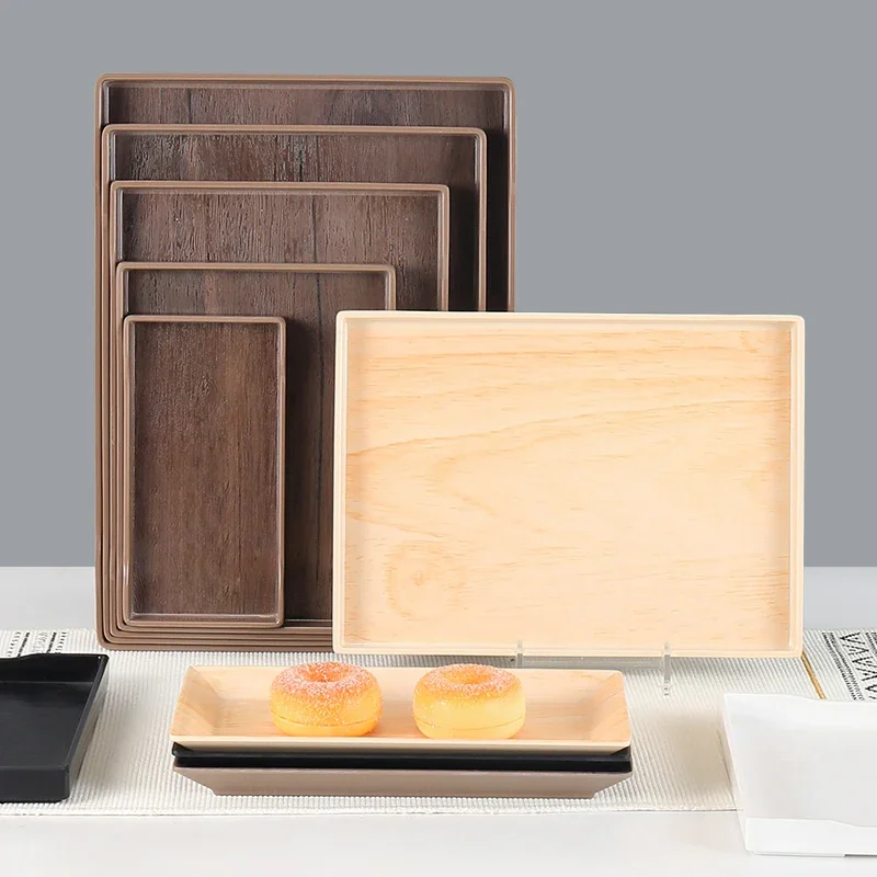 Rectangular wood-grain plastic pallet, anti-slip storage tray for hotels and guesthouses, commercial use