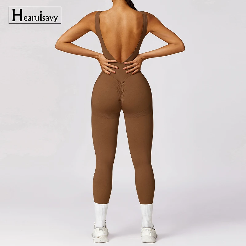 Seamless One-piece Suit Women Sports Jumpsuit Push up Yoga Suit Backless Sportswear Set Women Sleeveles Workout Bodysuits Female