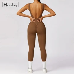 Traje de una pieza sin costuras para mujer, mono deportivo, Push up, traje de Yoga, conjunto de ropa deportiva sin espalda, monos de entrenamiento sin mangas