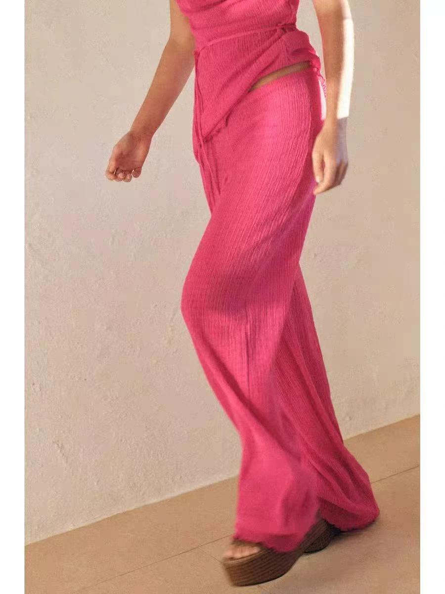 

YY0345 ZA25 Summer New Product Women's Clothing Texture, Vertical Comfort, Loose High Waist Pants 0347303