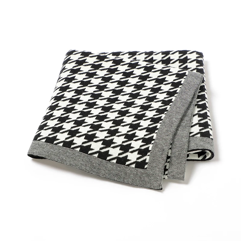 Katoenen Babydeken Gebreid Pasgeboren Meisje Jongen Beddengoed Geruite Wieg Quilts Mode Houndstooth 100*80Cm Kinderwagen Zacht Inbakeren