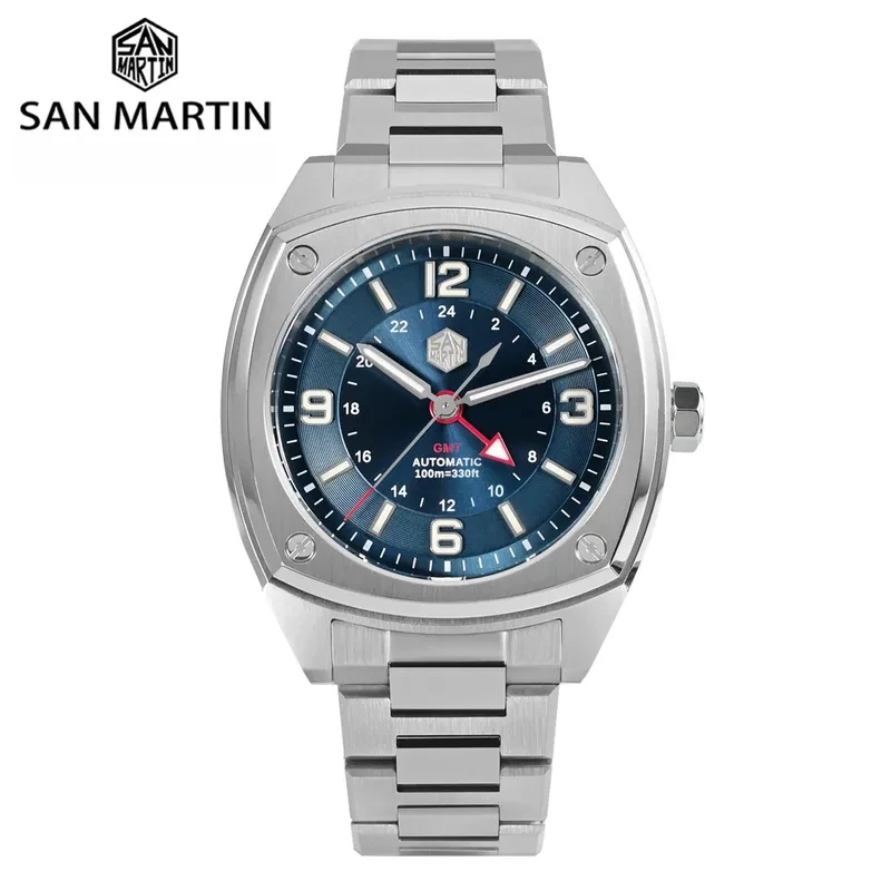 San Martin SN0026GC Men Watch Original Design Square GMT 39.5mm Luxury Automatic Mechanical Watch Sapphire Waterproof Wristwatch
