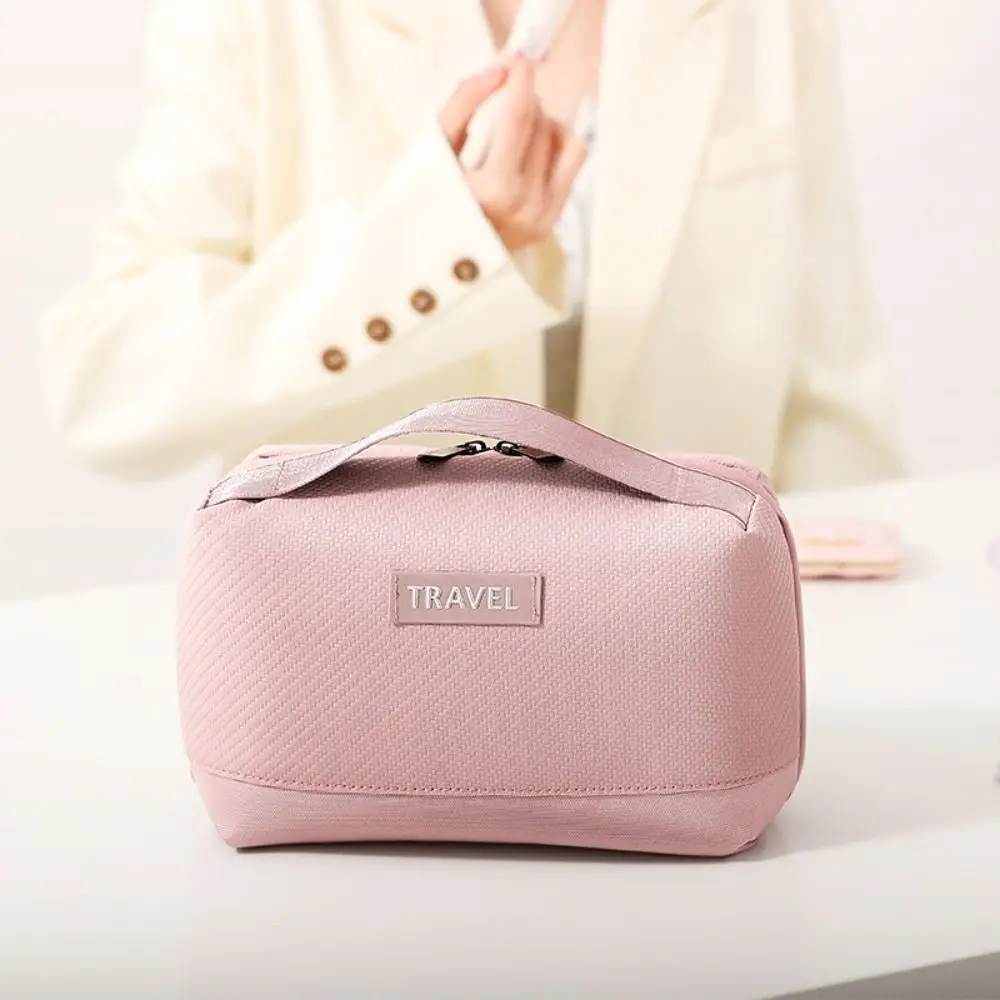 Portable Handheld Makeup Pouch Large-Capacity Space Saving Leather Cosmetics Bag Multi-Functional Handheld Travel Toiletry Bag