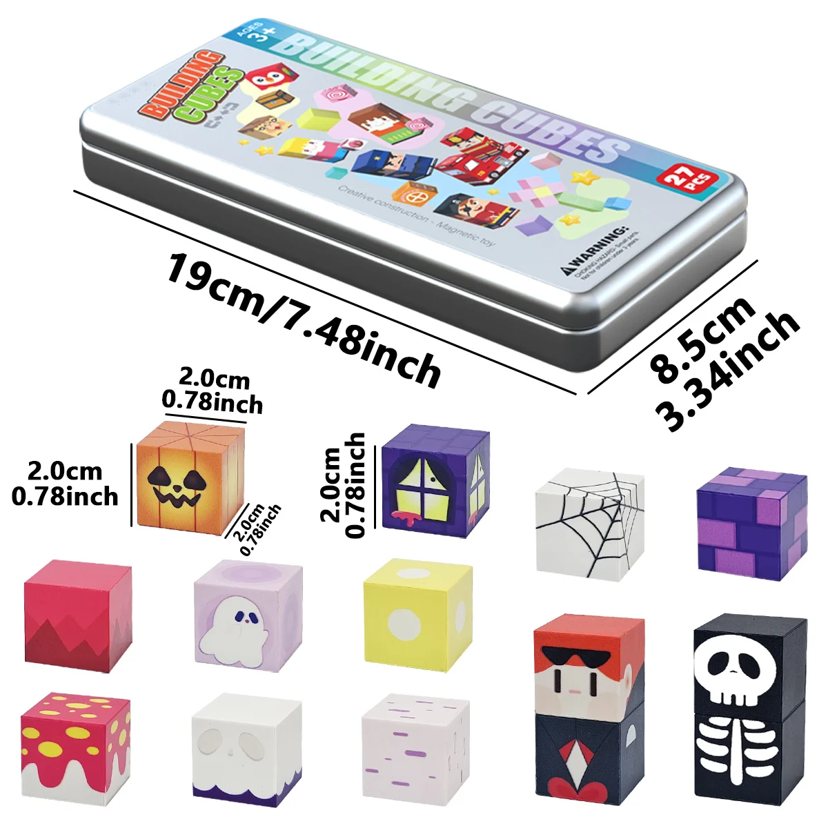 Set di blocchi magnetici con scatola di ferro da 27 pezzi, piastrelle magnetiche, giocattolo di blocchi di puzzle per bambini, set di blocchi di costruzione educativi prescolari