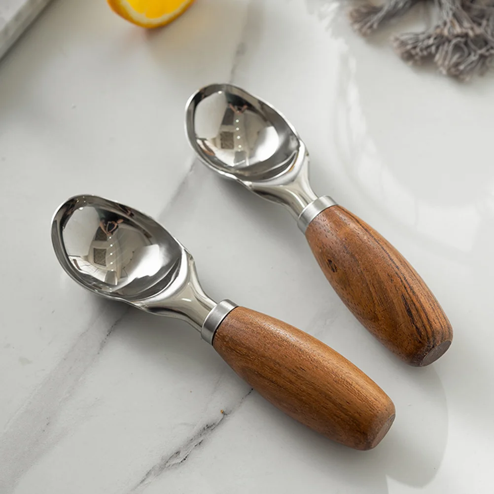 Scoop Ball Dessert Spoon Ice Cream Watermelon Scoops Stainless Steel + Wood Fruit Digging Spoons Multifunctional