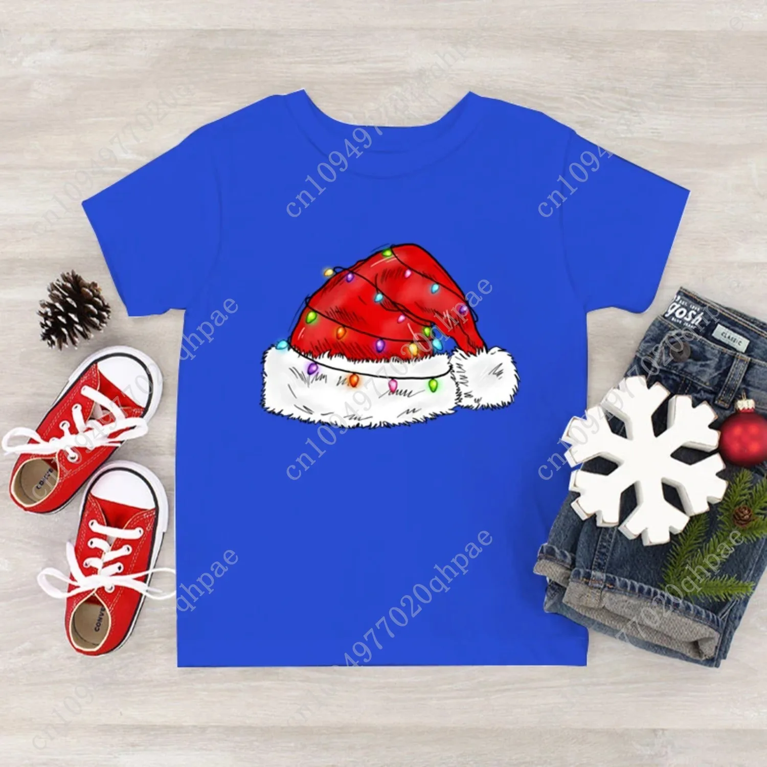 أطفال تي شيرت مضحك قبعة عيد الميلاد قميص الخريف الكرتون نمط الجرافيك القمم قصيرة الأكمام البرية عيد الميلاد عطلة ملابس الأطفال #3