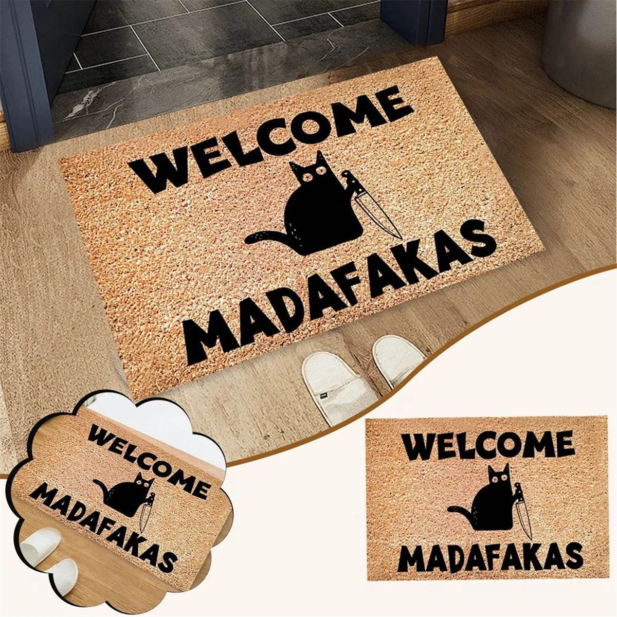 Dark Cat Welcome Madafakas Full Print Doormat Fun Doormat Home Decor Kitchen Bathroom Decor Give People Fun Gifts HOT