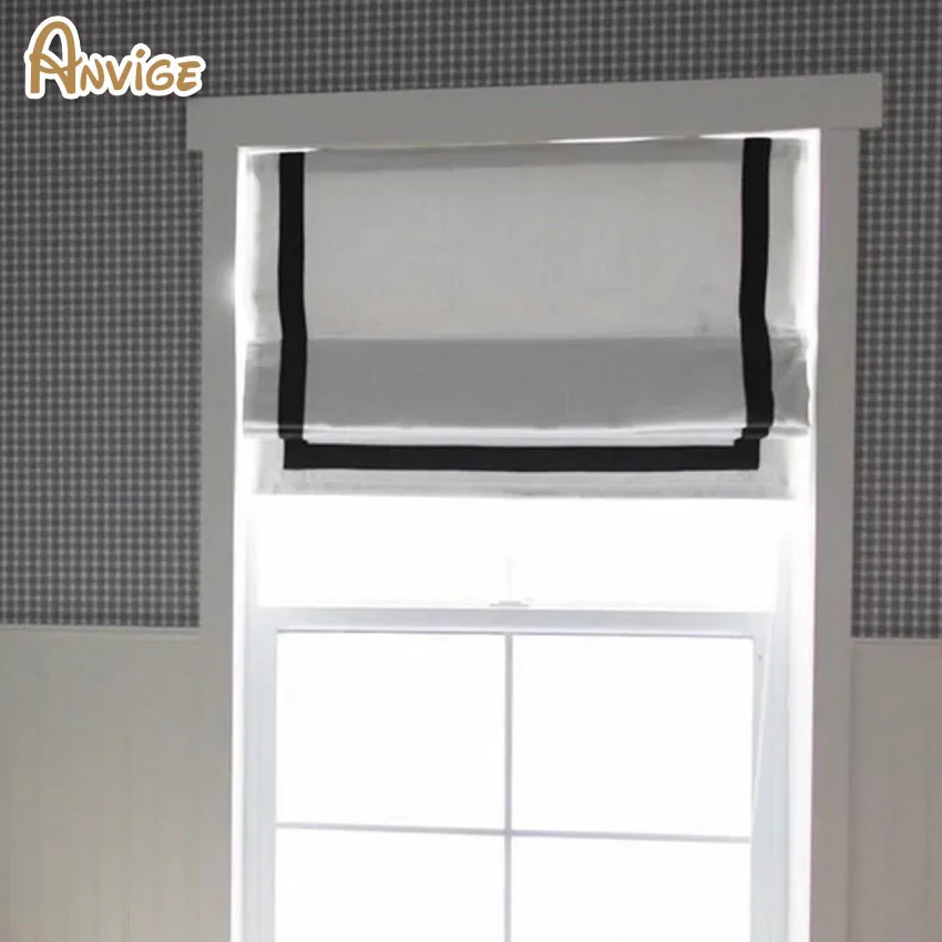 

Modern Customized Roman Shades White Color With Black Border Trims Window Treament For Living Room