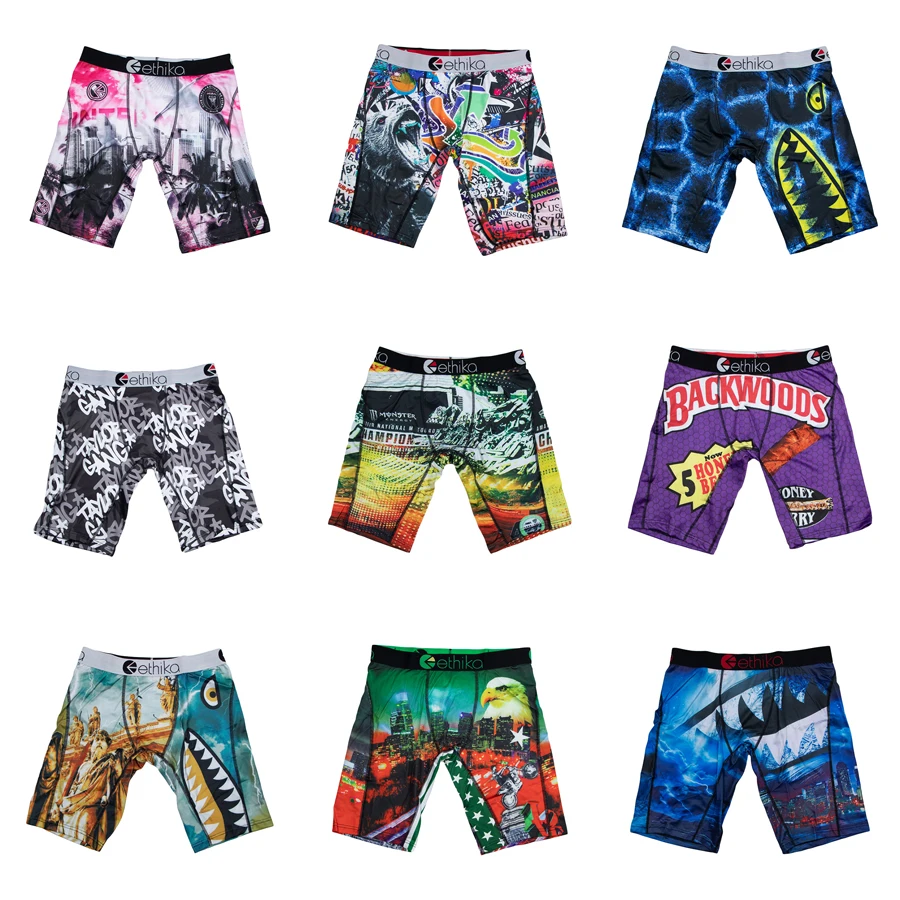 ETHIKA 1Pcs Sexy Men Underwear Boxers Breathable Swimming Man Underpants Plus Size Print Mens Panties Trunks Men's Boxer Briefs