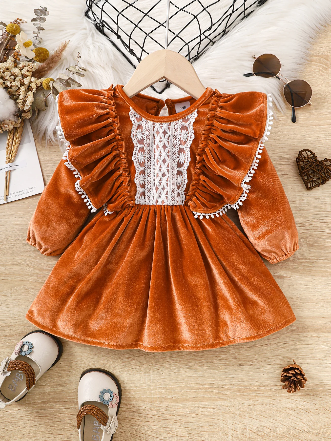 Infant Girl Long Sleeve Dress Ruffle Satin Finish Dress Fashion Lovely Holiday Autumn Winter Wear for Toddler Girl 0-2 Years