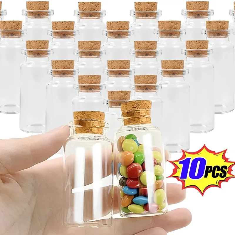 10PCS Mini Glass Bottle with Cork Clear Wish Bottle Hanging Decoration Wedding Centerpiece Favors Glass Bottle Jar Wedding Decor