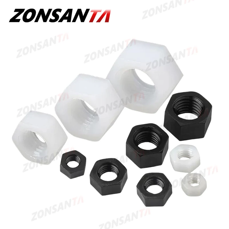 M2 M2.5 M3 M4 M5 M6 M8 M10 M12 M14 M16 M18 M20 DIN934 White Black PA66 Nylon Plastic Insulation Metric Hex Hexagon Nuts