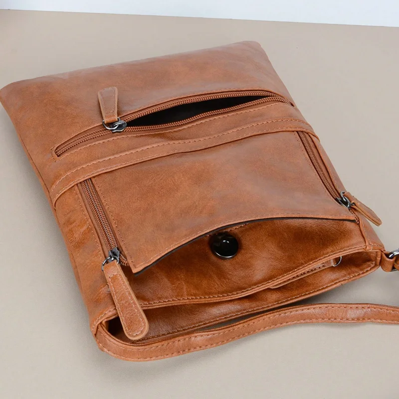 Vintage Multi-pocket Crossbody Bags, Solid Color Soft Pu Leather Shoulder Bag, Perfect Sling Bag For Women Daily Travel