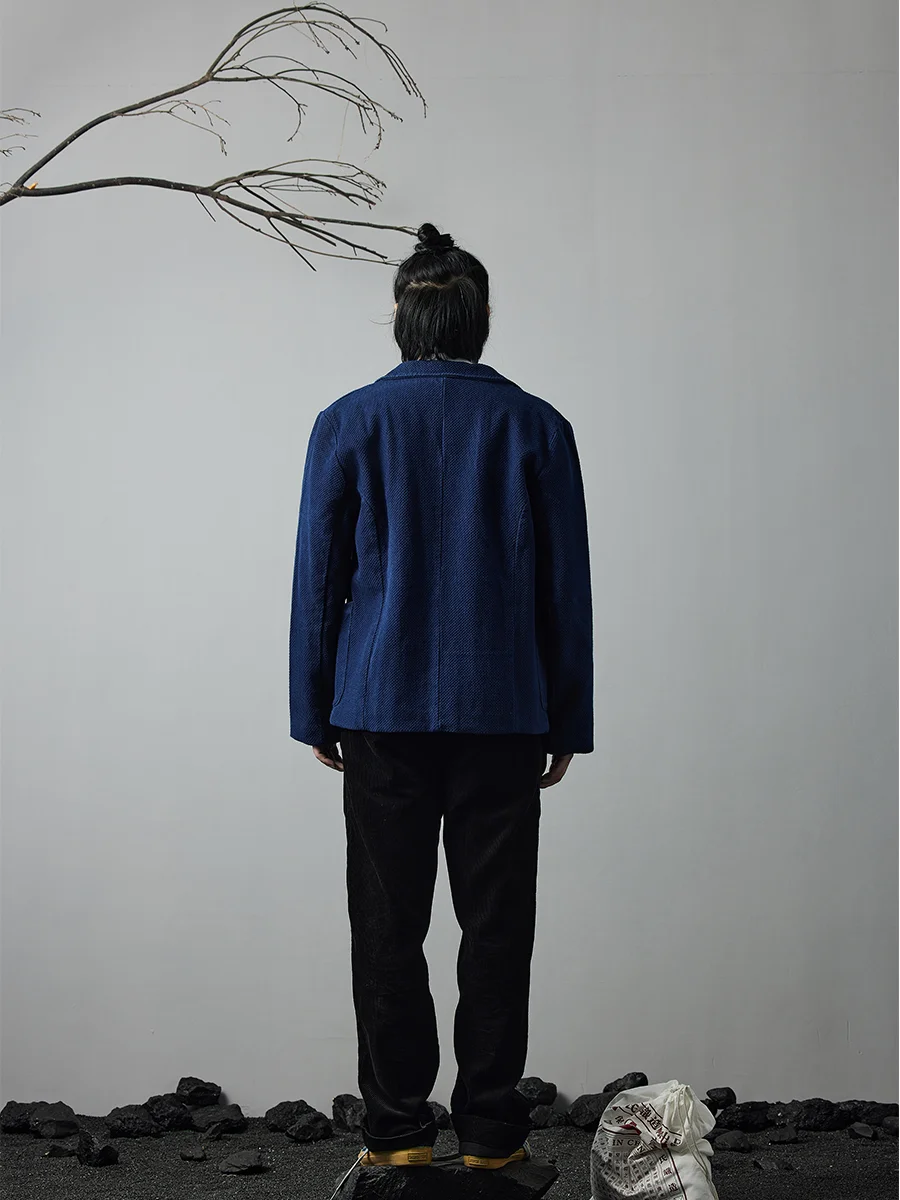 Nowa Wiosenno-Jesienna Kurtka Indygo Ręcznie Robiona Kurtka Indygo Roślinnego Casualowa Marynarka Retro Francuska Odzież Robocza