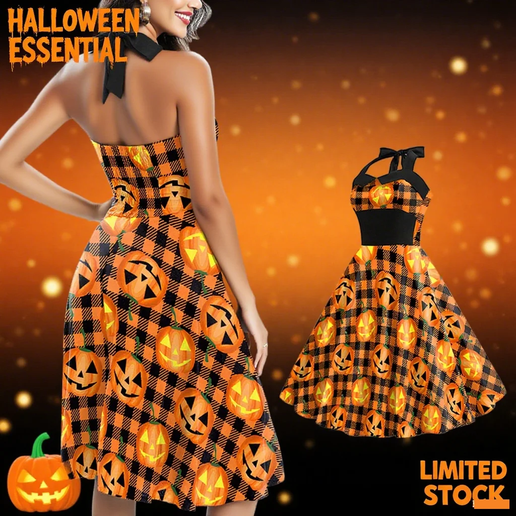 

Sexy Halloween Day Cosplay Dress Women Costume Sleeveless Pumpkin Vintage Dresses Witch Scary Clothes of The Dead ﻿Costumes
