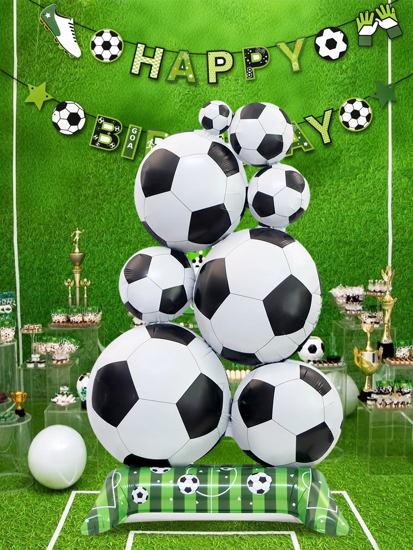 قطعة واحدة من كومة كرة القدم الدائمة من بالونات رقائق الألومنيوم، مناسبة لمستلزمات الحفلات الرياضية وحفلات كرة القدم