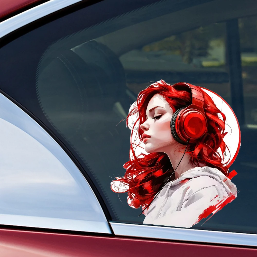 QT2531#Girl With Headphones Waterproof Vinyl Stickers for Car, Bumper, Window, Laptop, Wall and Glass Surface