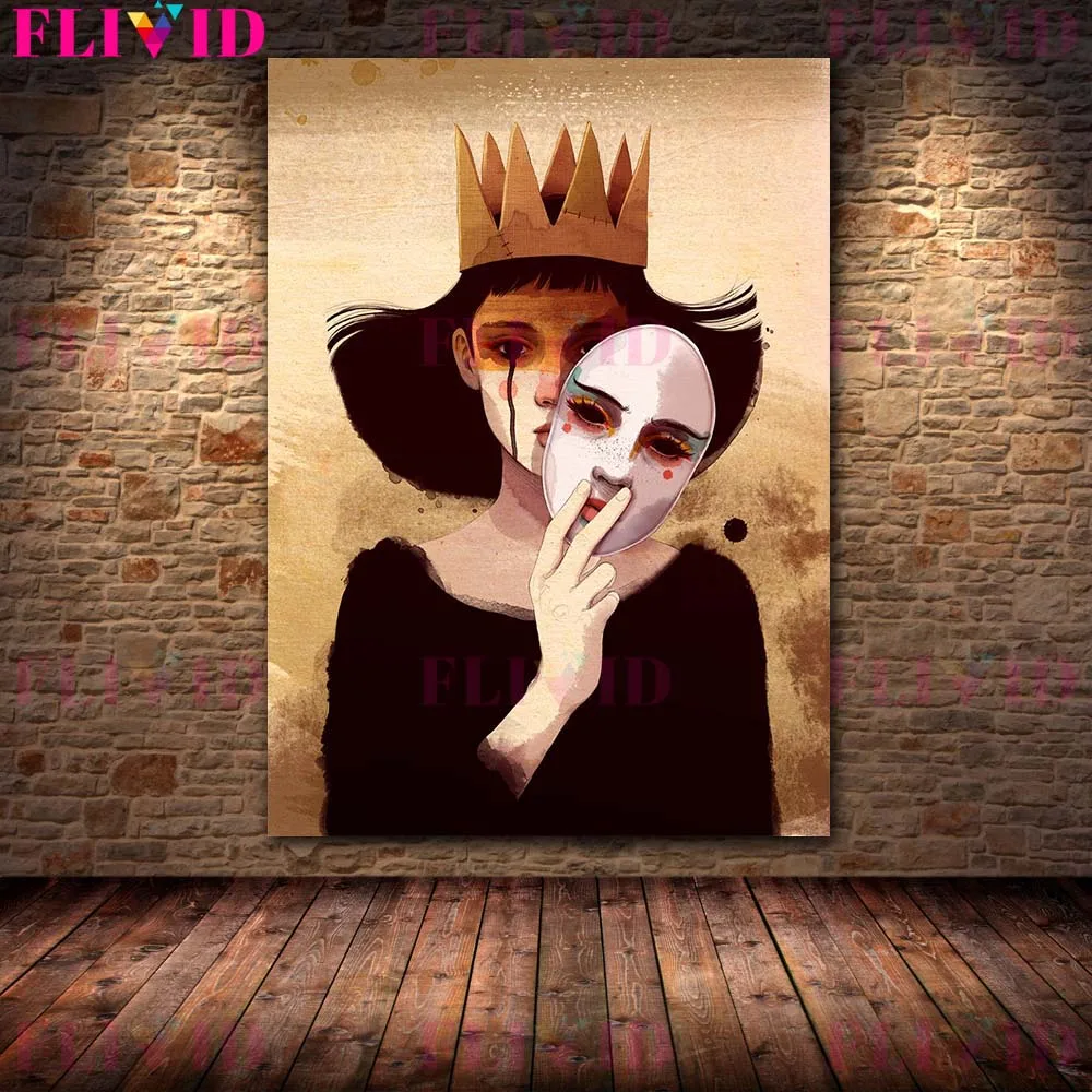 Vintage قناع فتاة البكاء مثير امرأة الغراب جدار الفن قماش اللوحة الملصقات والمطبوعات ديكور المنزل جدار صور لغرفة المعيشة