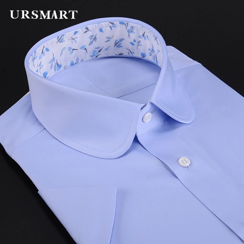 2024 new round corner Eaton collar breathable summer  vintage work men's short sleeve shirts