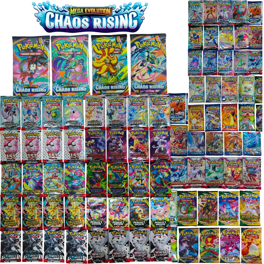 100PCS Pokémon TCG : Boîte de présentation de boosters Mega Evolution-Pitch Black Prismatic 151 Évolutions Cartes de combat anglaises Cartes de jeu