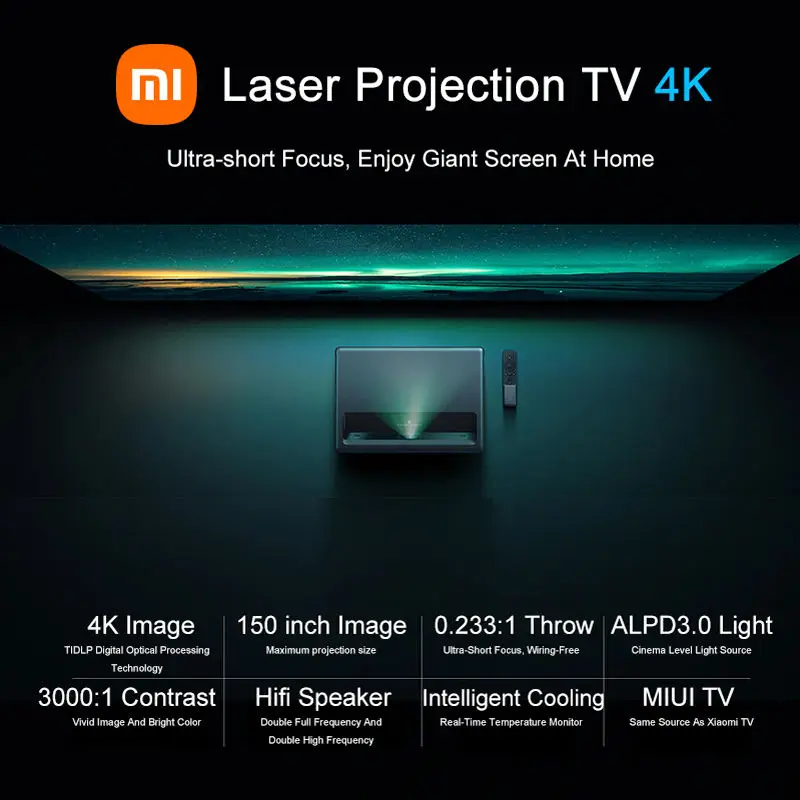 Mi 4k Laser Projector 150 Inches Light Source 5000 Lumens Ultra-short Throw Projector 4k Hdr Home Projector